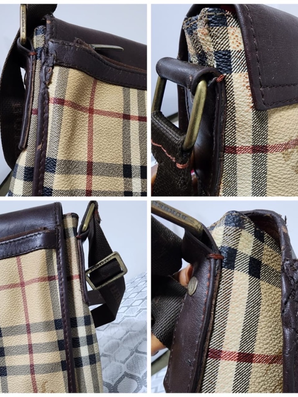 Authentic Burberry Vintage Haymarket Check Flap Messenger Bag Brown/ Beige - Picture 7 of 15